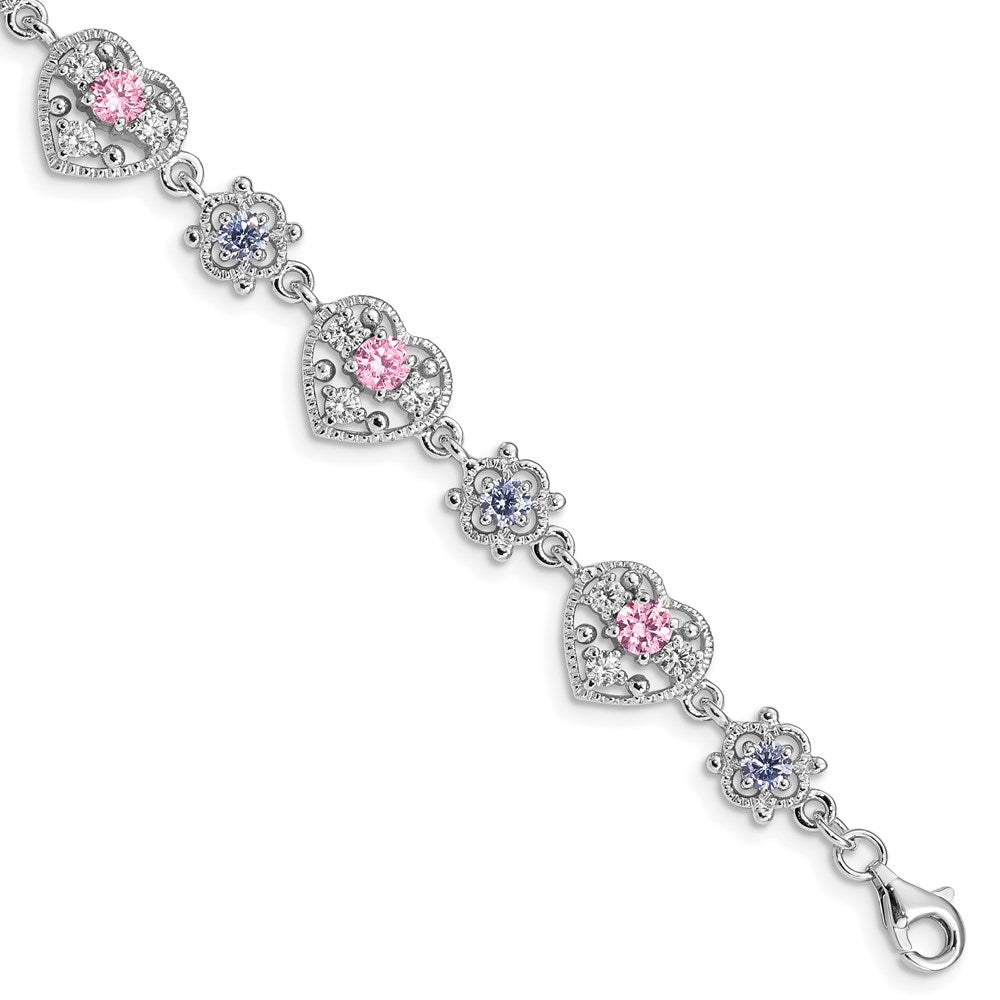 Buy 7-Inch Rhodium-Plated Heart Bracelet in Sterling Silver | Stylish CZ Stones
