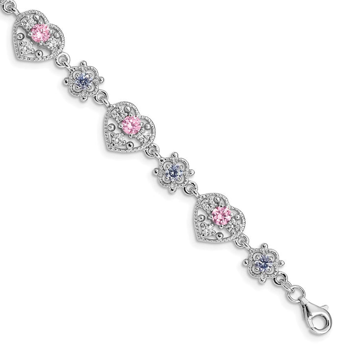 Buy 7-Inch Rhodium-Plated Heart Bracelet in Sterling Silver | Stylish CZ Stones-1