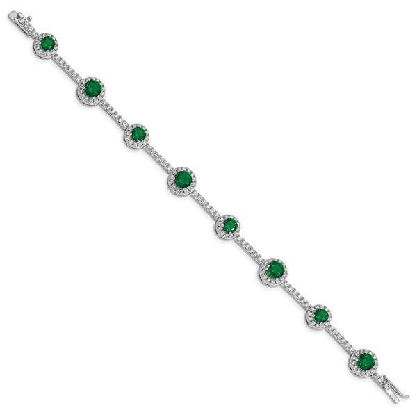 Rhodium-Plated Sterling Silver Bracelet 7.25" with CZ Stones