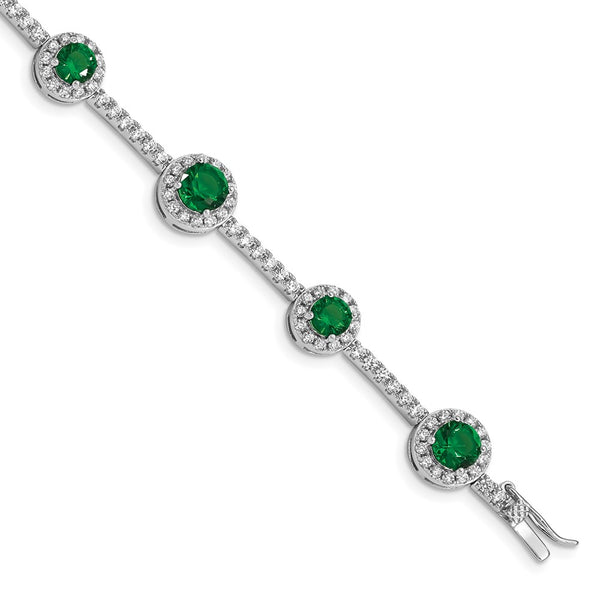 Rhodium-Plated Sterling Silver Bracelet 7.25" with CZ Stones