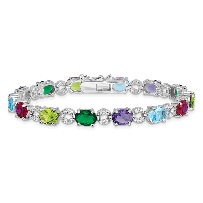 Shop Stylish Rhodium-Plated Sterling Silver 7-Inch Multicolor CZ Bracelet-3