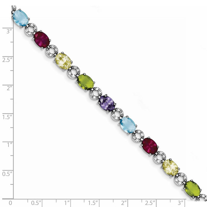 Shop Stylish Rhodium-Plated Sterling Silver 7-Inch Multicolor CZ Bracelet-4