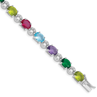 Shop Stylish Rhodium-Plated Sterling Silver 7-Inch Multicolor CZ Bracelet