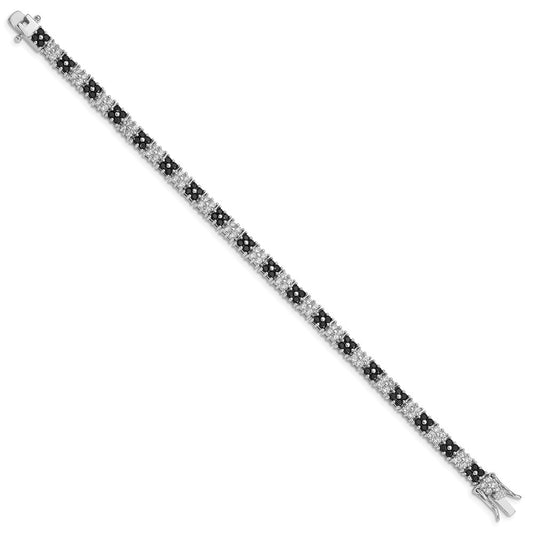 Exclusive Rhodium-Plated Sterling Silver 7-Inch Black & White CZ Tennis Bracelet - Stylish Luxury