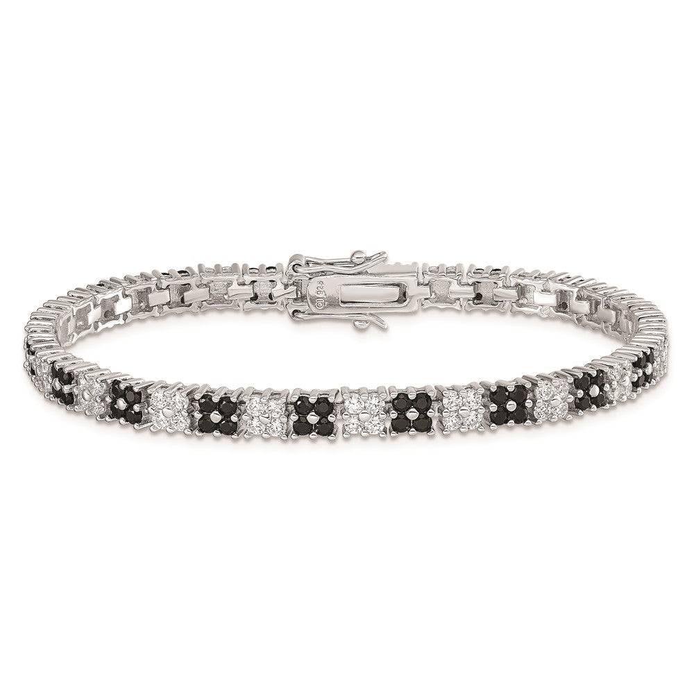 Exclusive Rhodium-Plated Sterling Silver 7-Inch Black & White CZ Tennis Bracelet - Stylish Luxury