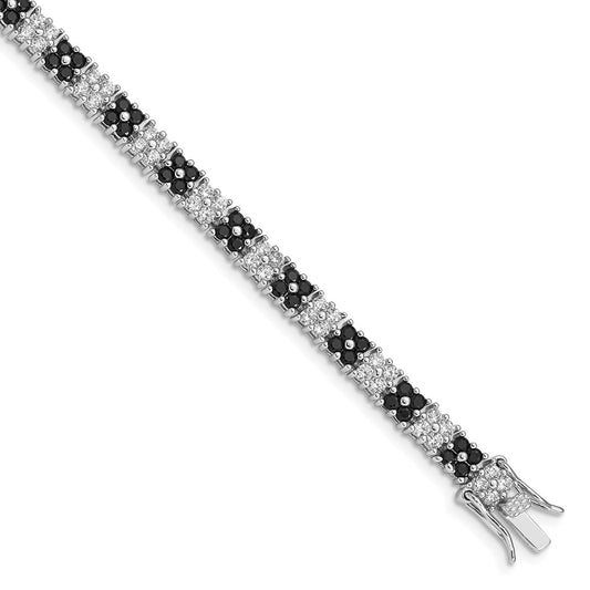 Exclusive Rhodium-Plated Sterling Silver 7-Inch Black & White CZ Tennis Bracelet - Stylish Luxury