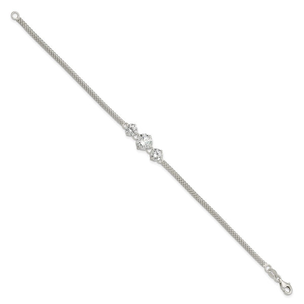 7.5-Inch Sterling Silver Three-Stone CZ Bracelet
