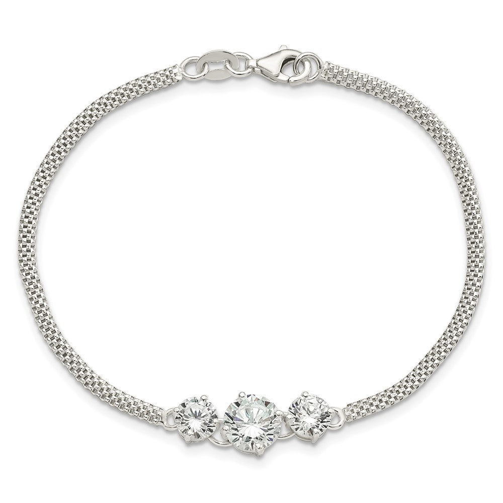 Exclusive 7.5-Inch Sterling Silver Three-Stone CZ Bracelet - Stylish Value