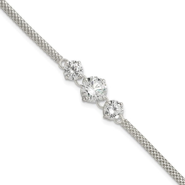 7.5-Inch Sterling Silver Three-Stone CZ Bracelet