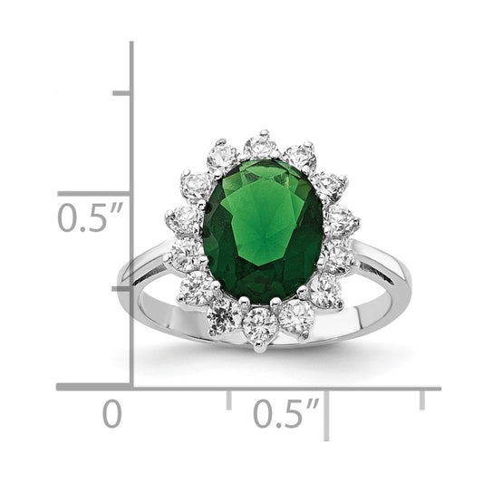 High-Quality Rhodium-Plated Sterling Silver Ring | Stylish Emerald Glass & CZ