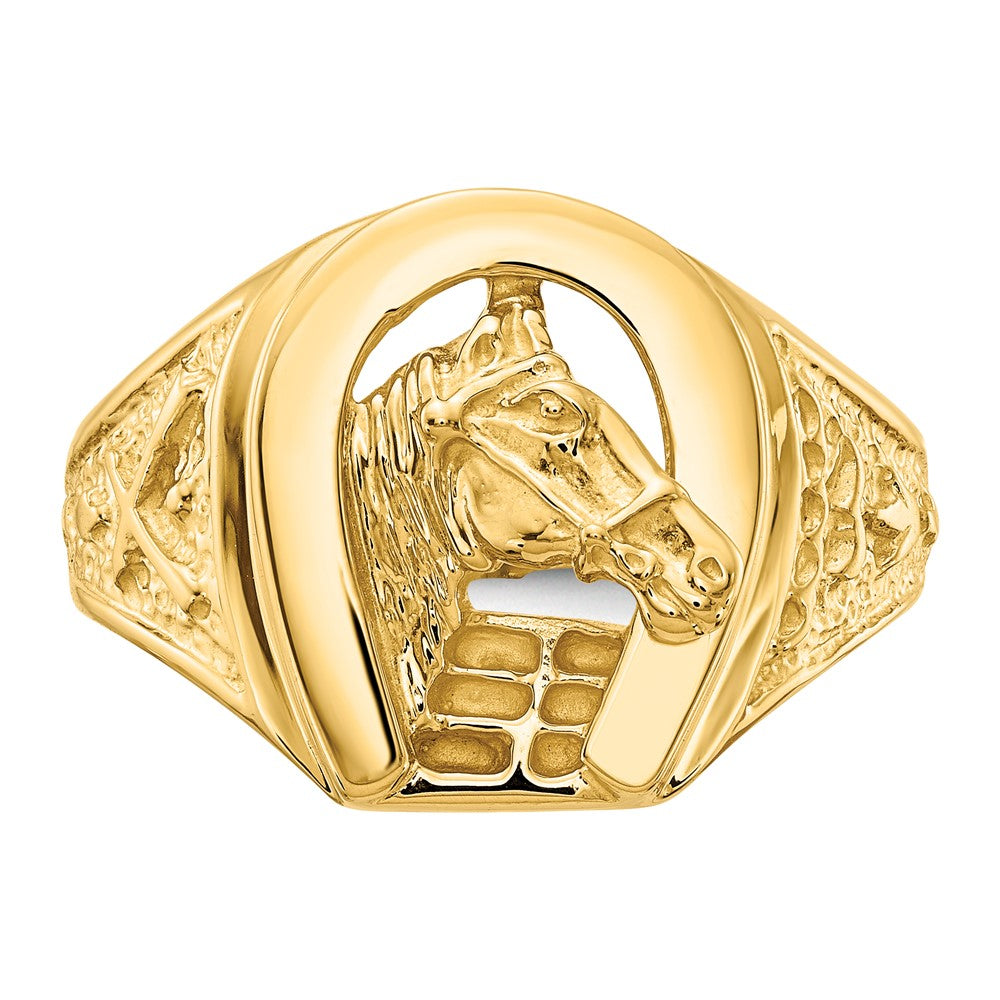Buy Stylish 14K Gold Polished Horseshoe Pendant, 1.5" with Center Horse Design