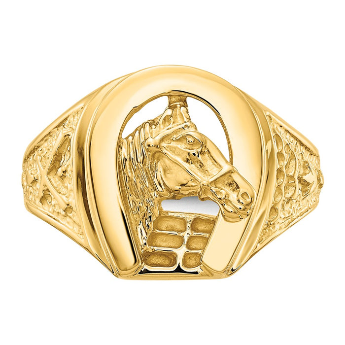 Buy Stylish 14K Gold Polished Horseshoe Pendant, 1.5" with Center Horse Design-4