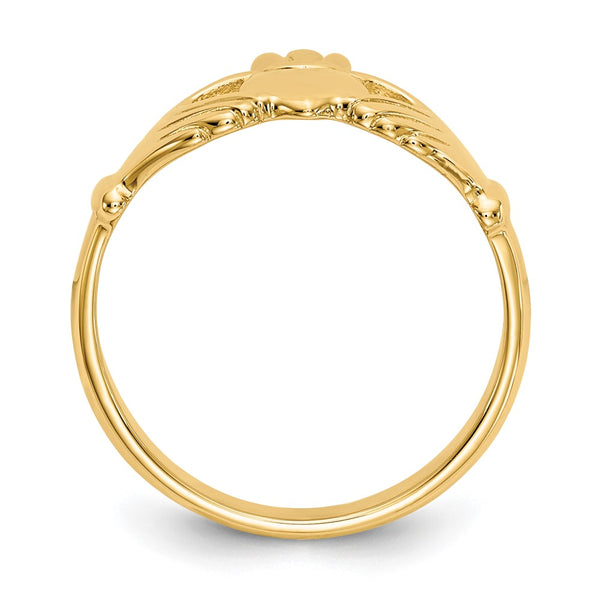 14K Gold Polished Claddagh Ring, Lightweight