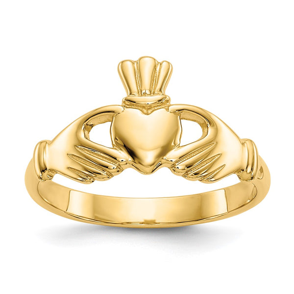 14K Gold Polished Claddagh Ring, Lightweight