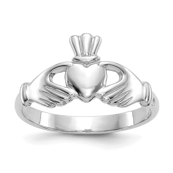 14K White Gold Claddagh Ring, Polished