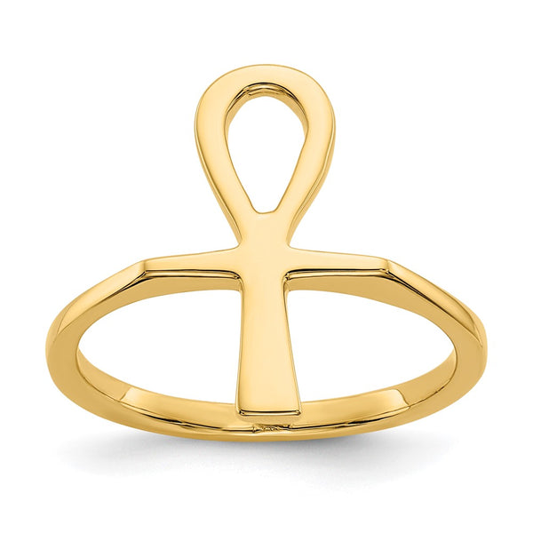 14K Gold Polished Ankh Egyptian Cross Ring