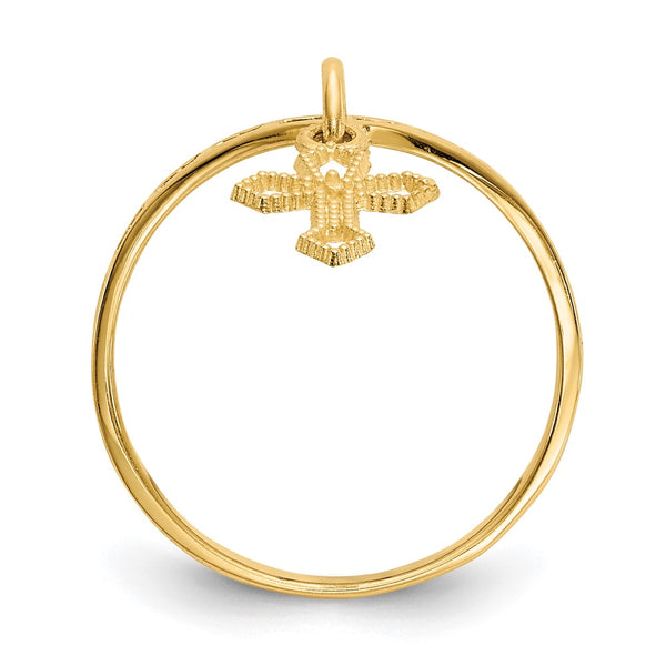 14K Gold Polished Cross Dangle Charm Ring - 0.85mm