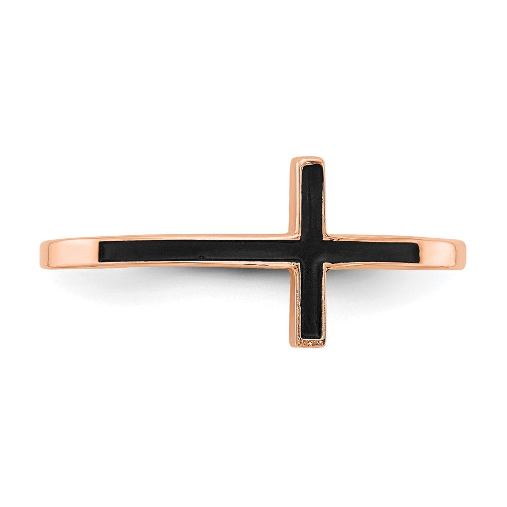 Exclusive 14K Rose Gold Enamel Sideways Cross Ring - Stylish & Affordable