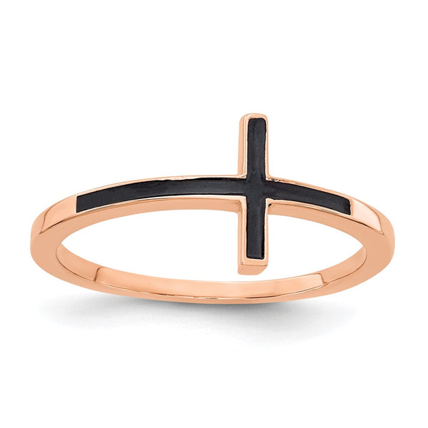 14K Rose Gold Enamel Sideways Cross Ring