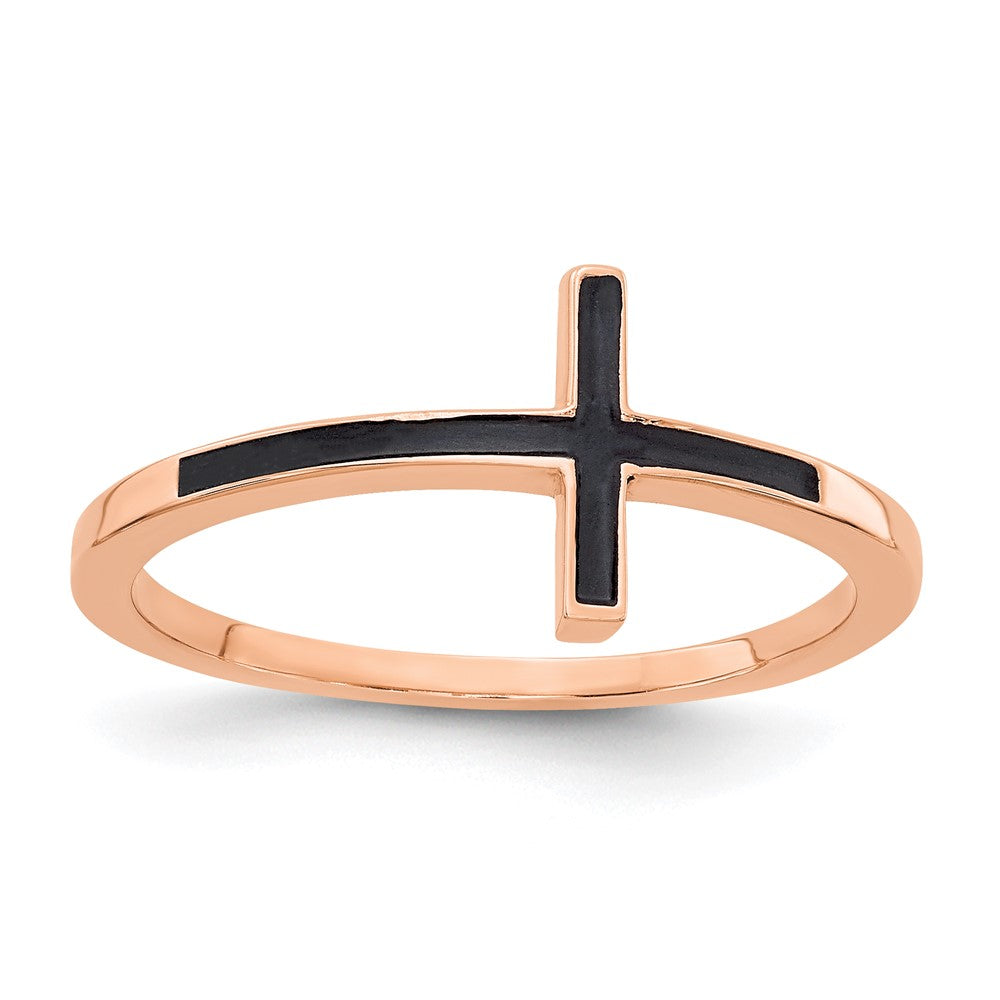 Exclusive 14K Rose Gold Enamel Sideways Cross Ring - Stylish & Affordable