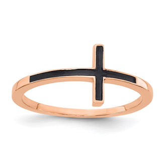 Exclusive 14K Rose Gold Enamel Sideways Cross Ring - Stylish & Affordable