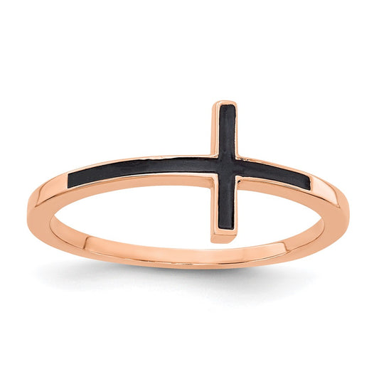 Exclusive 14K Rose Gold Enamel Sideways Cross Ring - Stylish & Affordable