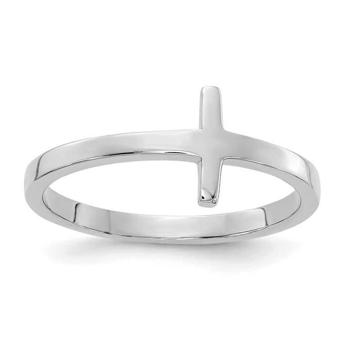 High-Quality 10K White Gold Sideways Cross Band Ring - Stylish & Affordable!-1