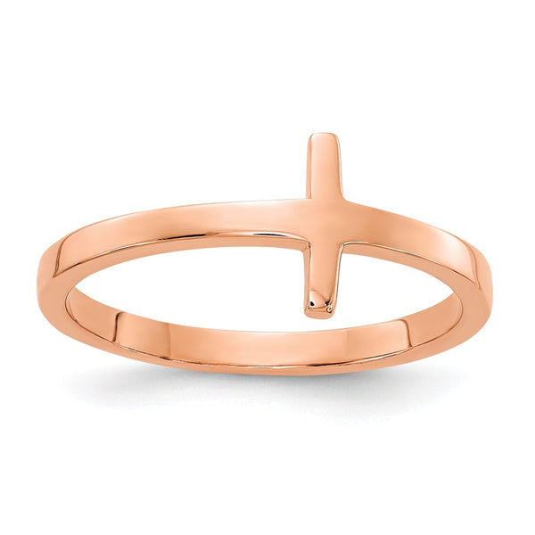 10K Rose Gold Sideways Cross Band Ring