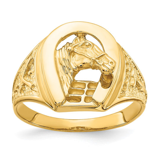 Buy Stylish 14K Gold Polished Horseshoe Pendant, 1.5" with Center Horse Design