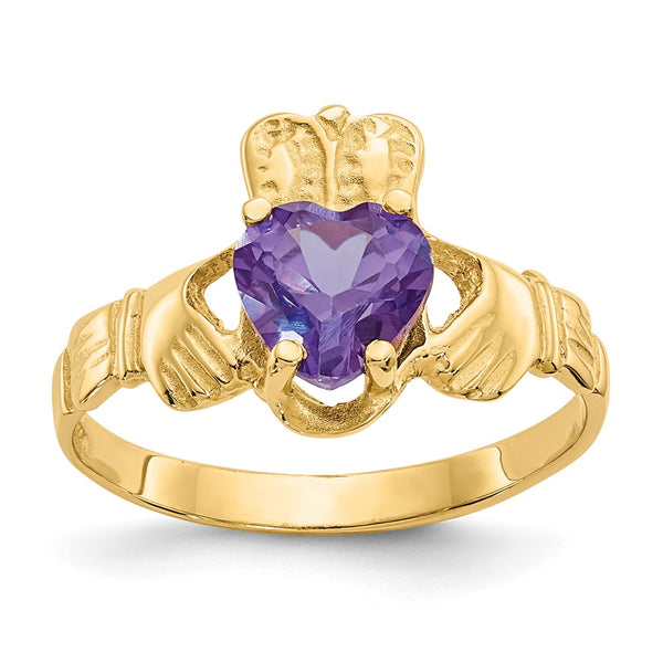 14K Gold June Birthstone Claddagh Ring with CZ