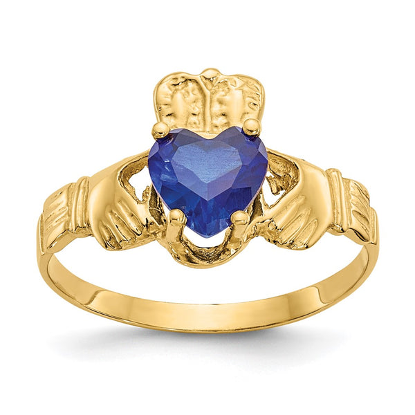 14K Gold Claddagh Ring with CZ - September Birthstone