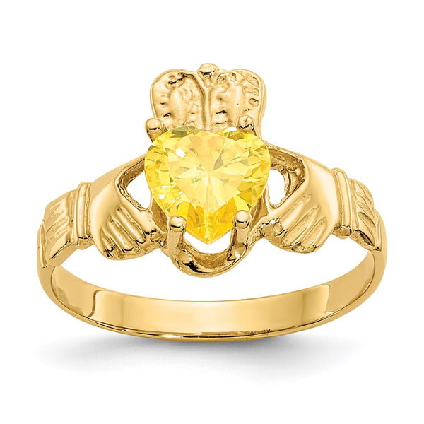 14K Gold Claddagh Ring with CZ - November Birthstone