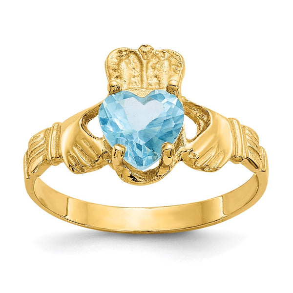 14K Gold December Birthstone Claddagh Ring - CZ