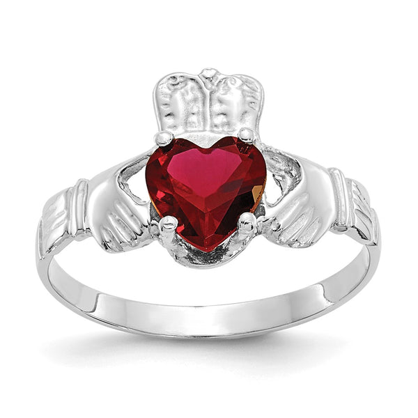14K White Gold Claddagh Ring with January CZ Birthstone, 6.5g