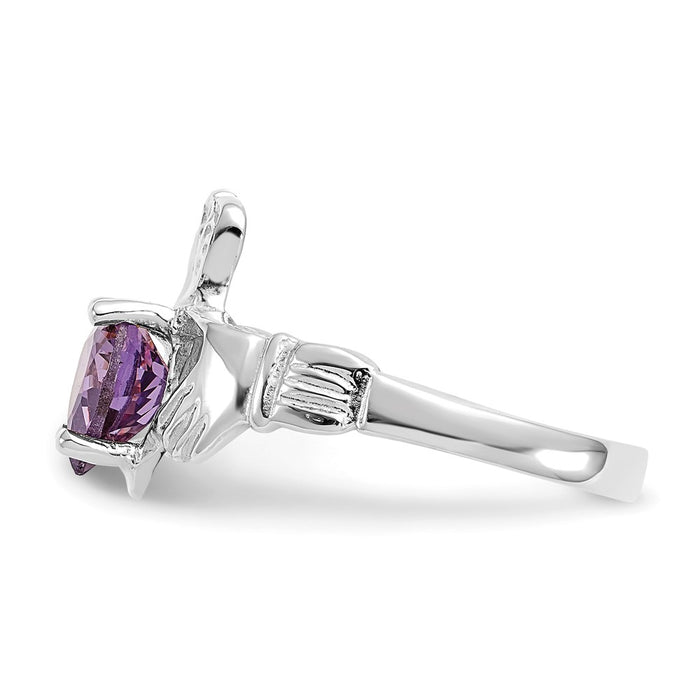 Shop Exclusive 14K White Gold Claddagh Ring with 3mm February CZ - Stylish Value!-4
