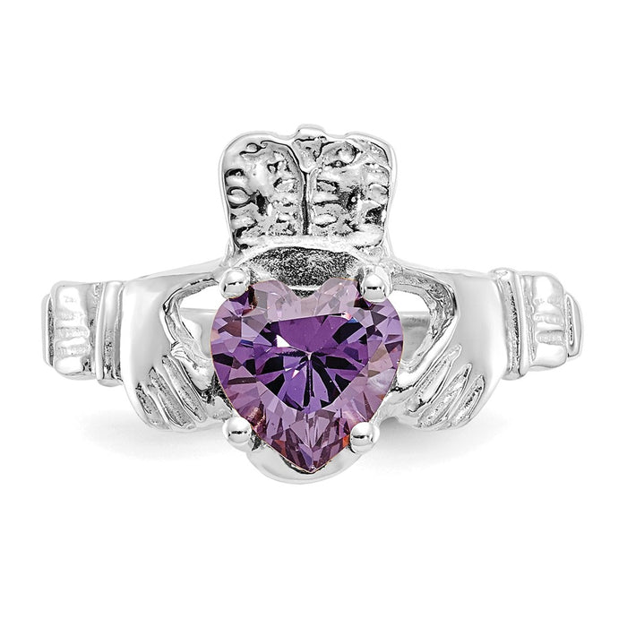 Shop Exclusive 14K White Gold Claddagh Ring with 3mm February CZ - Stylish Value!-5