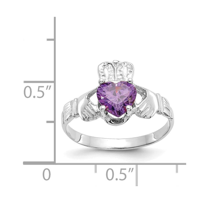 Shop Exclusive 14K White Gold Claddagh Ring with 3mm February CZ - Stylish Value!-3