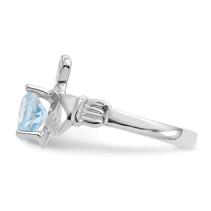 High-Quality 14K White Gold Claddagh Ring, March CZ Birthstone - Stylish Value!-3