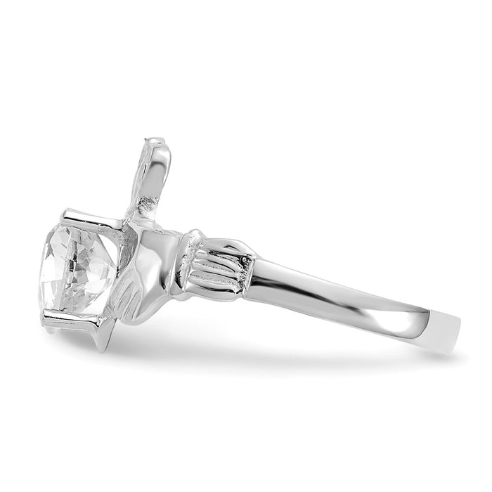 High-Quality 14K White Gold Claddagh Ring with April CZ - Stylish Value!-3