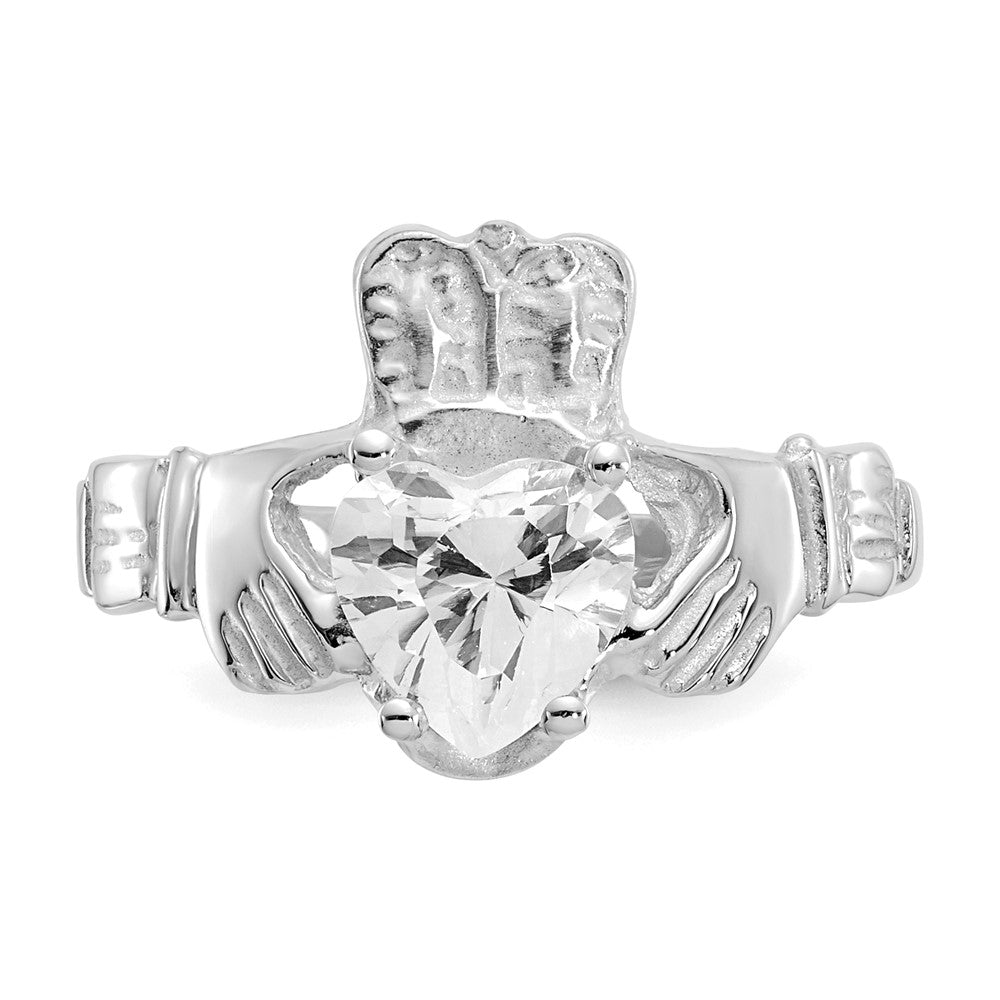 High-Quality 14K White Gold Claddagh Ring with April CZ - Stylish Value!