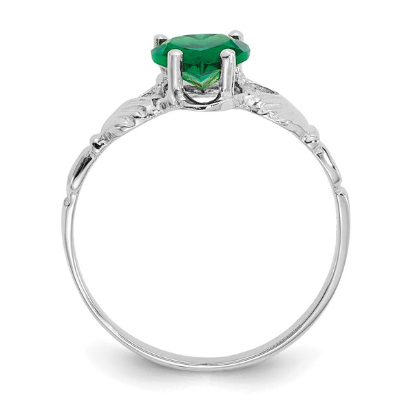14K White Gold Claddagh Ring with May CZ Birthstone