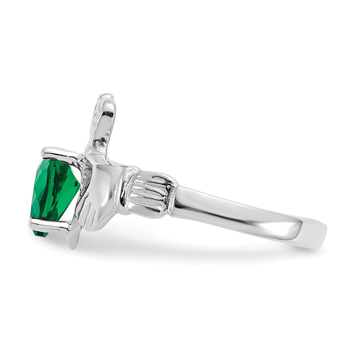 Exclusive 14K White Gold Claddagh Ring with May CZ Birthstone - Stylish Value!-3