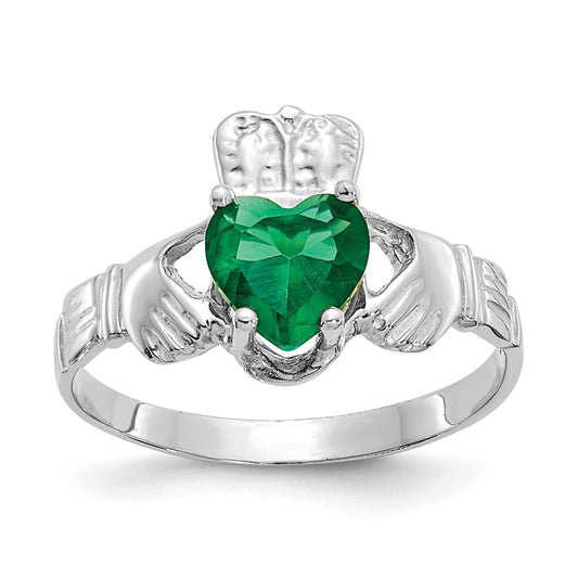 Exclusive 14K White Gold Claddagh Ring with May CZ Birthstone - Stylish Value!