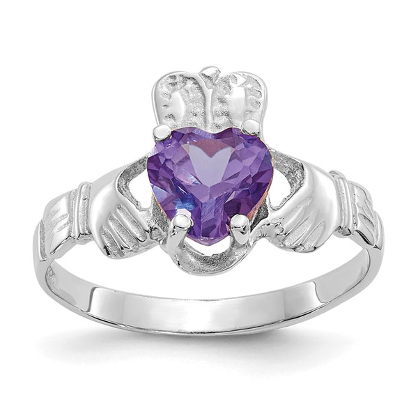 14K White Gold Claddagh Ring with June CZ Birthstone