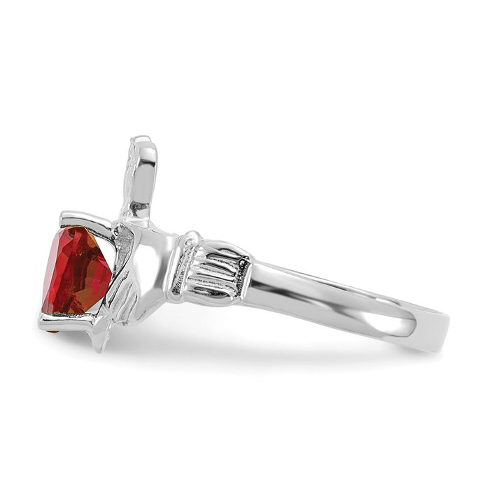 Shop Stylish 14K White Gold Claddagh Ring with July CZ Birthstone - Value!-3