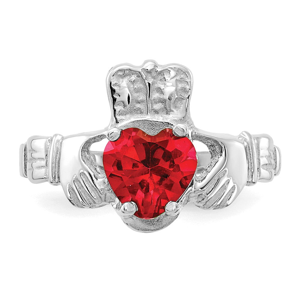 Shop Stylish 14K White Gold Claddagh Ring with July CZ Birthstone - Value!