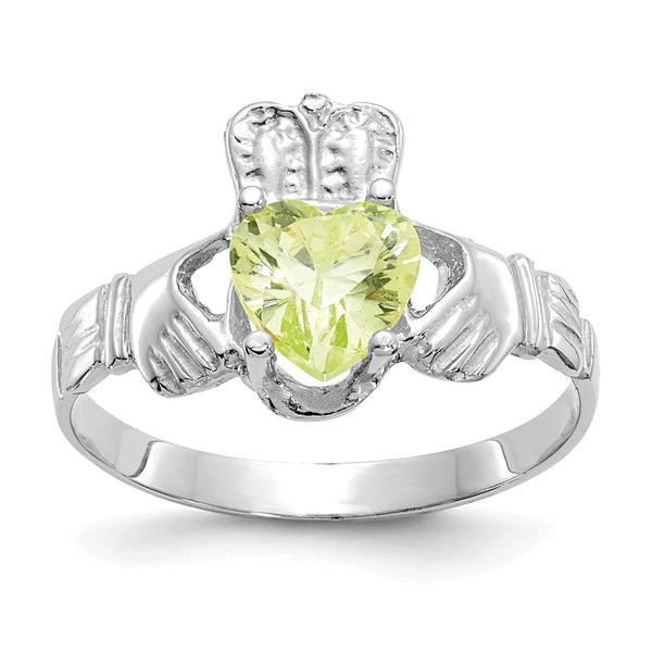 14K White Gold Claddagh Ring with August CZ Birthstone