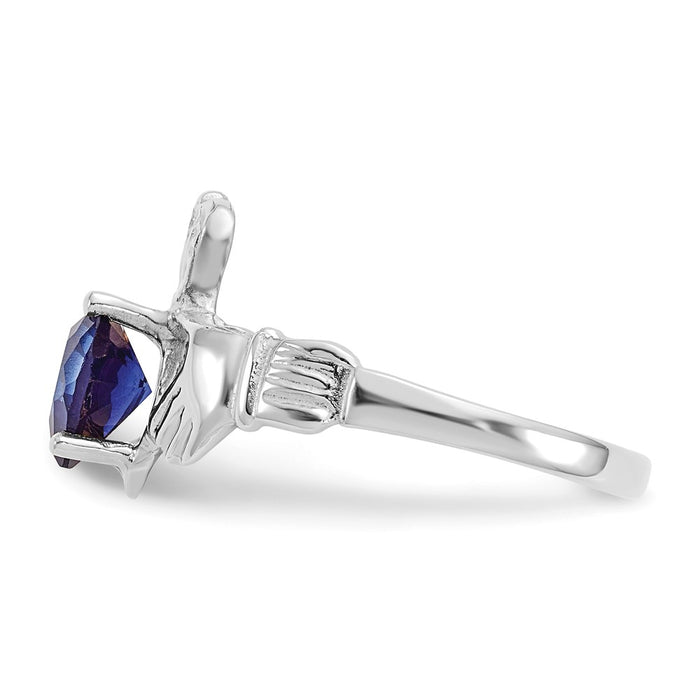 Shop Exclusive 14K White Gold Claddagh Ring with 2ct September CZ Birthstone-3