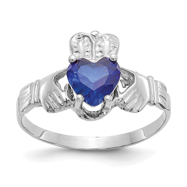 14K White Gold Claddagh Ring with 2ct September CZ Birthstone