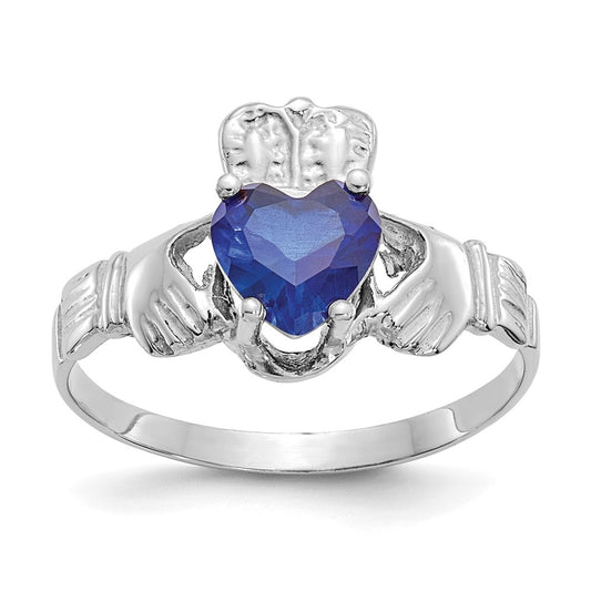 Shop Exclusive 14K White Gold Claddagh Ring with 2ct September CZ Birthstone